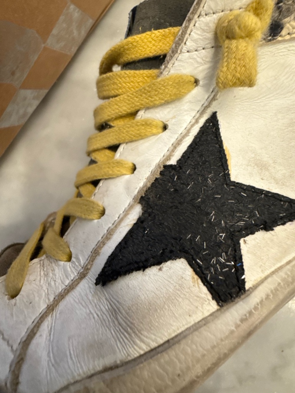 100% Authentic Golden Goose White, Gray and Yellow Sneakers w/ Yellow Laces - Picture 7 of 16